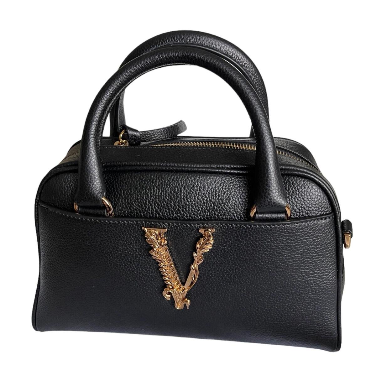Versace Black Grainy Calf Leather Bowling Bag Shoulder Bag 1011783