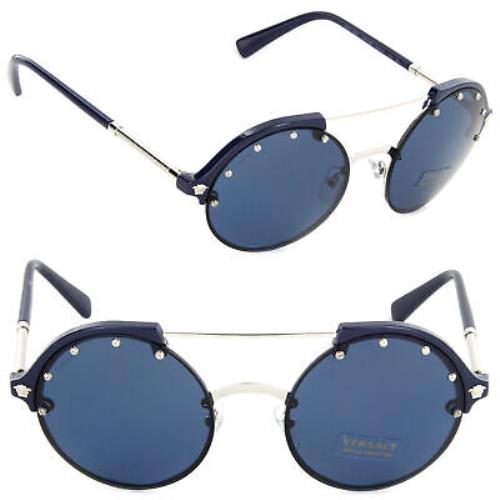 Versace VE4337-5251/80 53mm Round Sunglasses Silver-blue / Blue Lens