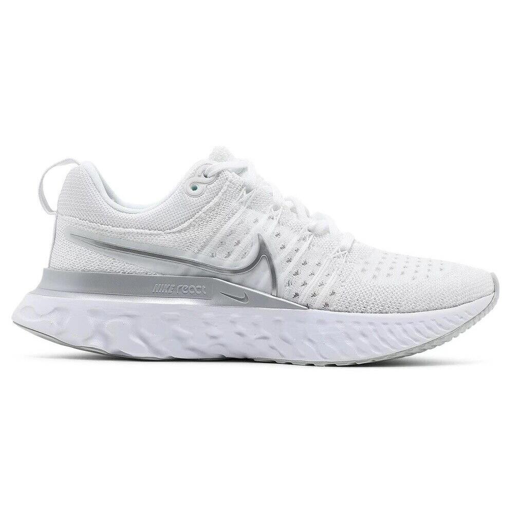 Nike React Infinity Run Flyknit 2 Womens CT2423-102 White Silver Running Shoes - White, way: White/Pure Platinum/Metallic Silver