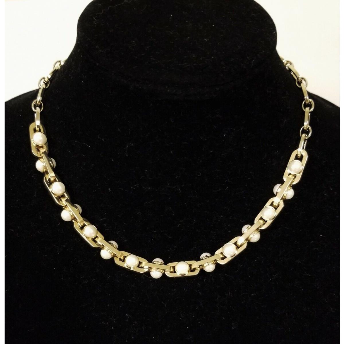 Dkny Pale Gold Tone Chain Link with White Pearl Necklace Choker