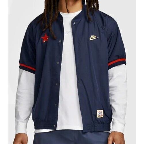 Nike Authentics Navy Blue Short Sleeve Warm Up Basketball Shirt Jacket Mens XL