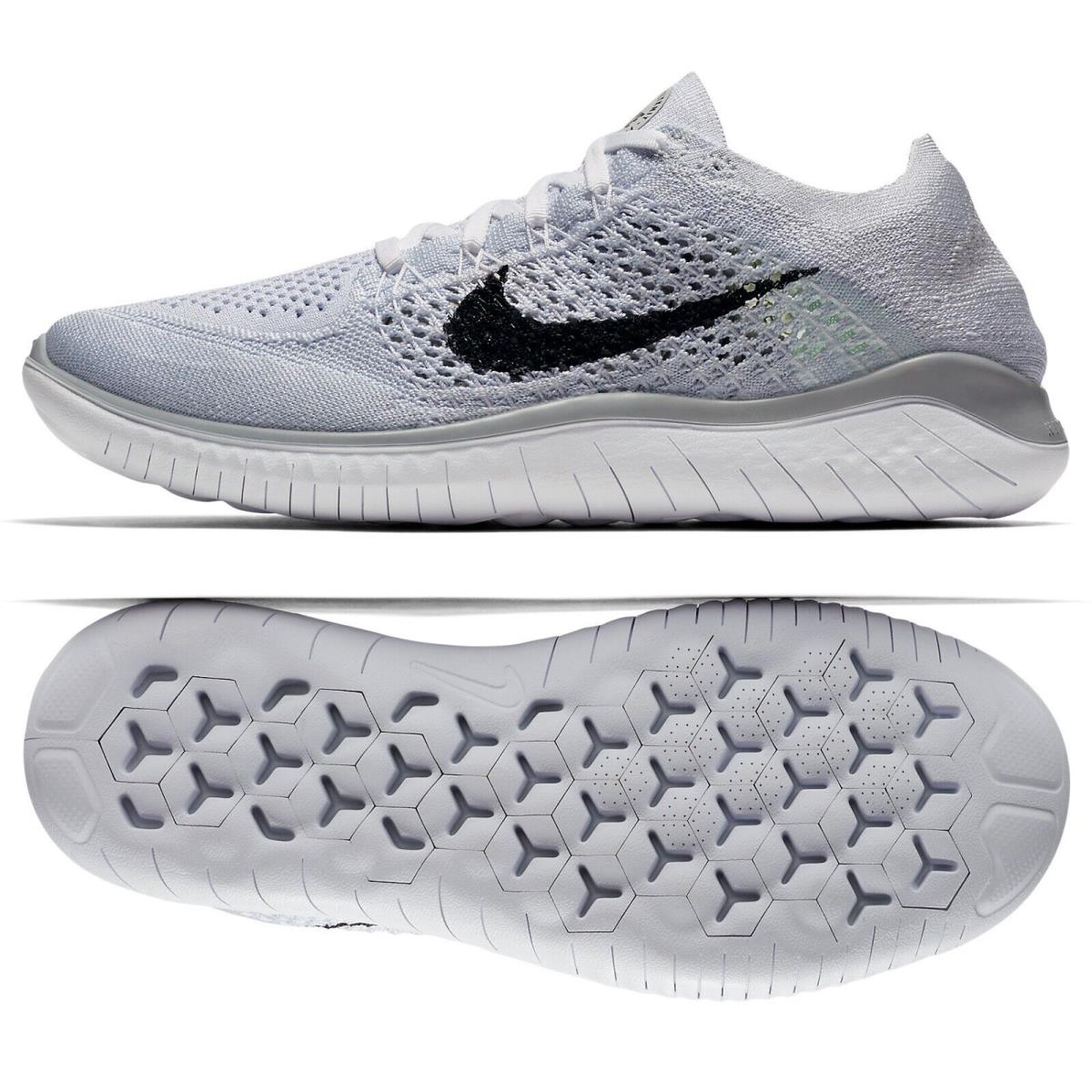 Nike Free RN Flyknit 2018 942839-100 White/black/platinum Women`s Running Shoes
