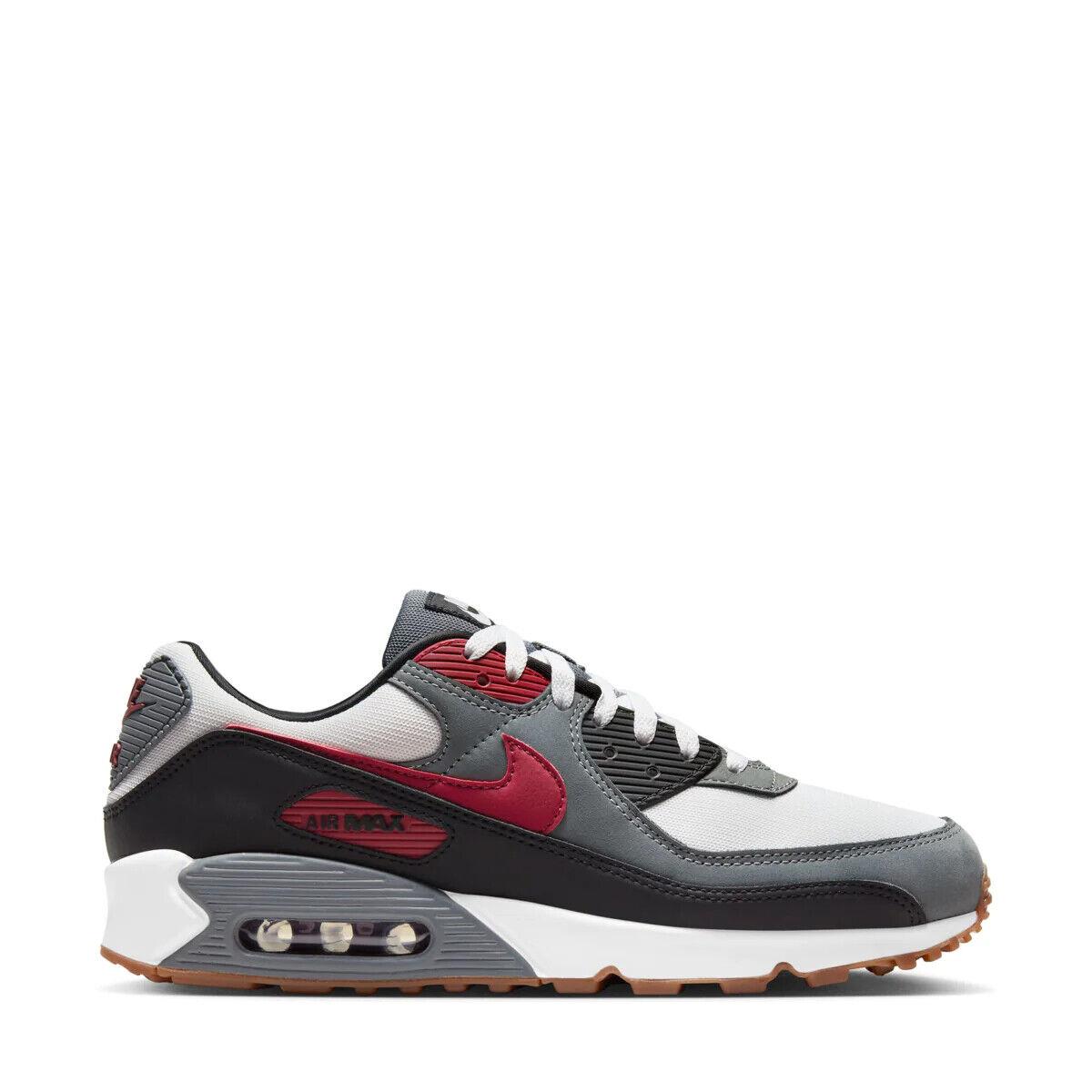 Men`s Nike Air Max 90 Swoosh Casual Shoes Grey Black Red Sneakers Athletic