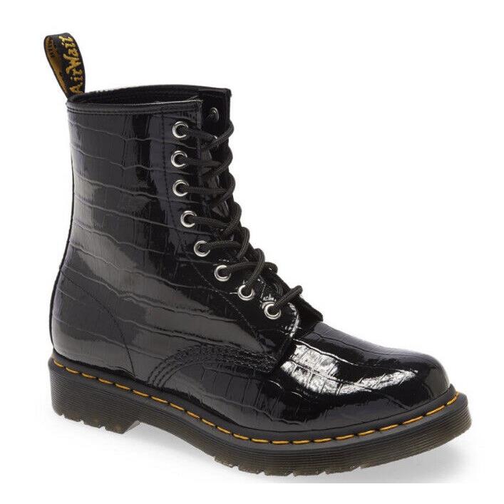 Dr Martens Women`s 1460 8-Eyed Faux-croc Embossed Boot Color Black Size US 7