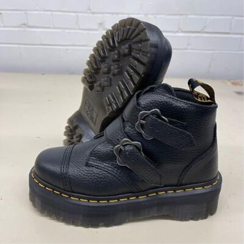 Dr. Martens Devon Flower Buckle Leather Platform Boots Women`s Size 7
