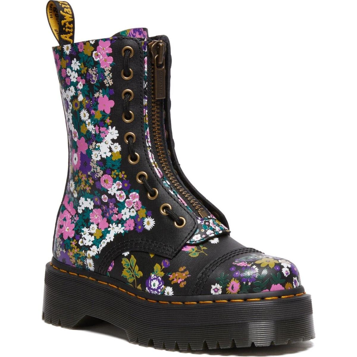 Dr. Martens Women`s Sinclair Hi Platform Floral Leather Boots 10-Eye Size US 8