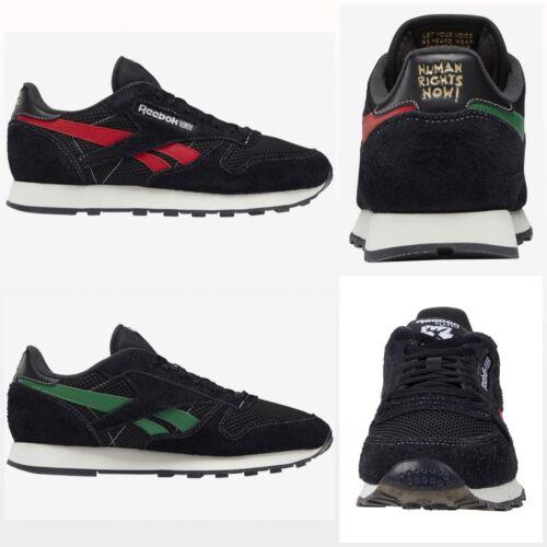 Reebok Human Rights Now Classic Leather Black Red Green Sz 9.5