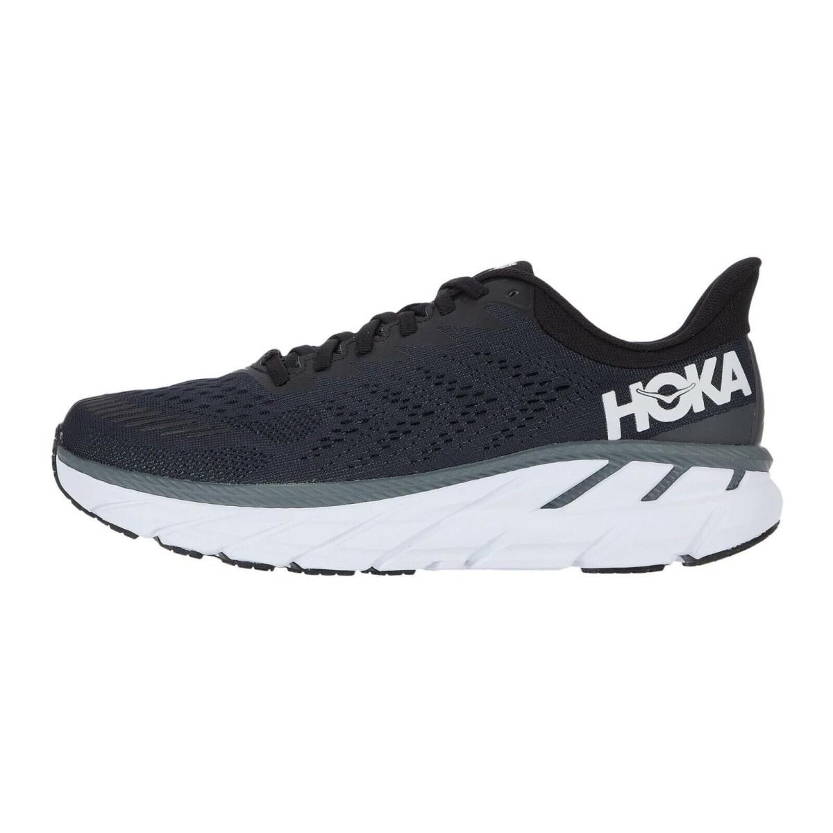 Hoka One One Clifton 7 Men`s Lightweight Lace-up Sneakers Black White Size 8.5
