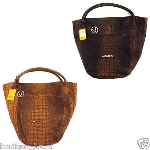 Mario Valentino Angelina Crocodile Bucket Tote Leather