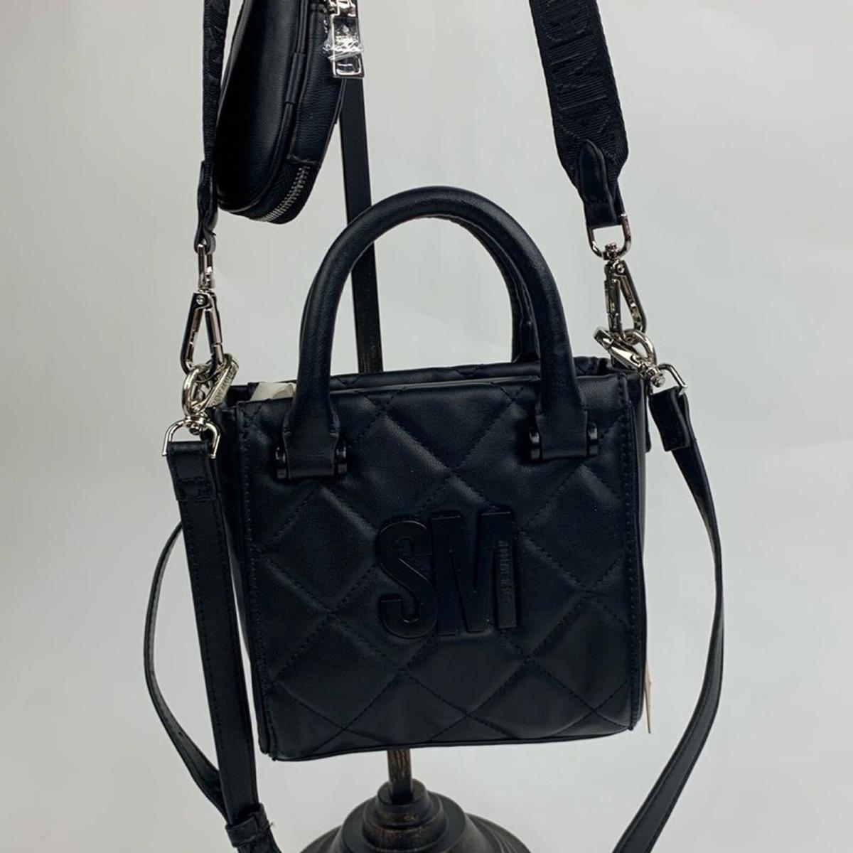 Steve Madden Black Quilted Crossbody Bag Double Strap Zip Pouch Lined