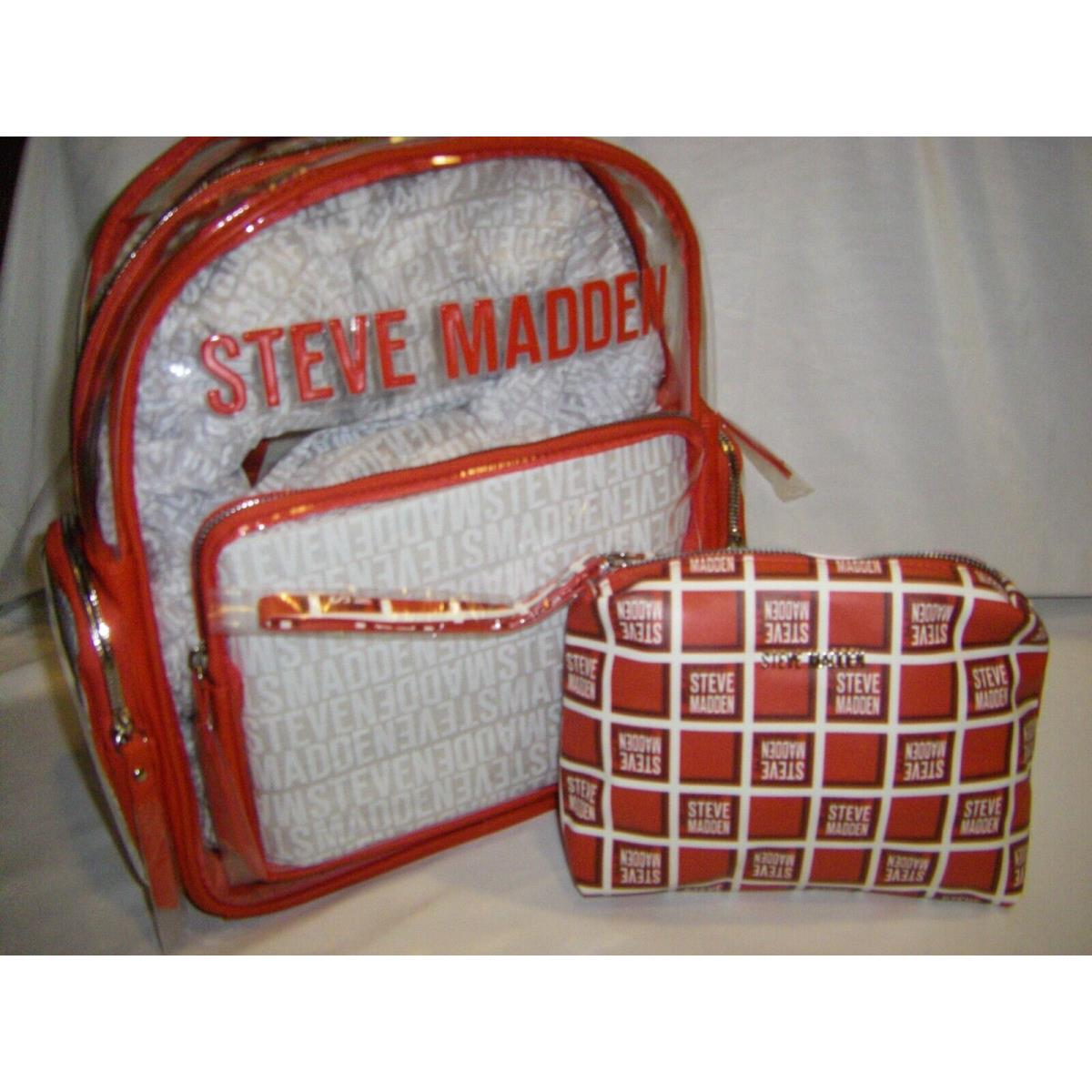 Steve Madden Birma Medium Backpack Clear Red Logo w/ Wristlet