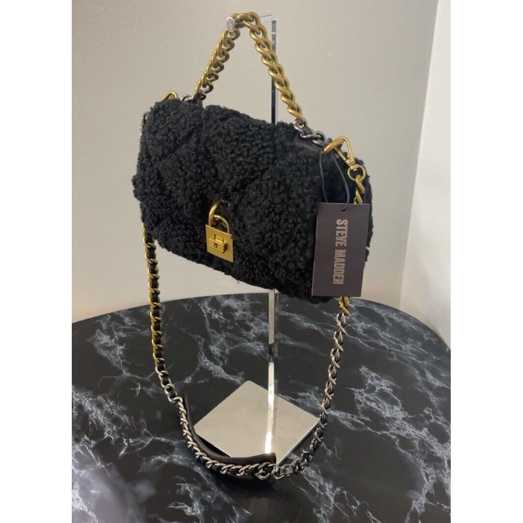 Steve Madden Handbag Terra-g Sherpa Crossbody Black Fuzzy Fur