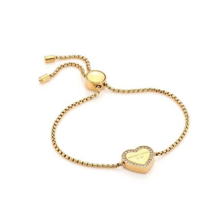 Michael Kors Brand Rose Gold Logo Pave Heart Charm Sliding Bracelet Gold MKJ5389710