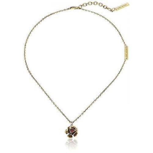 Marc Jacobs Small Flower Pendant Necklace Red/antique Gold Faceted Crystal Stone