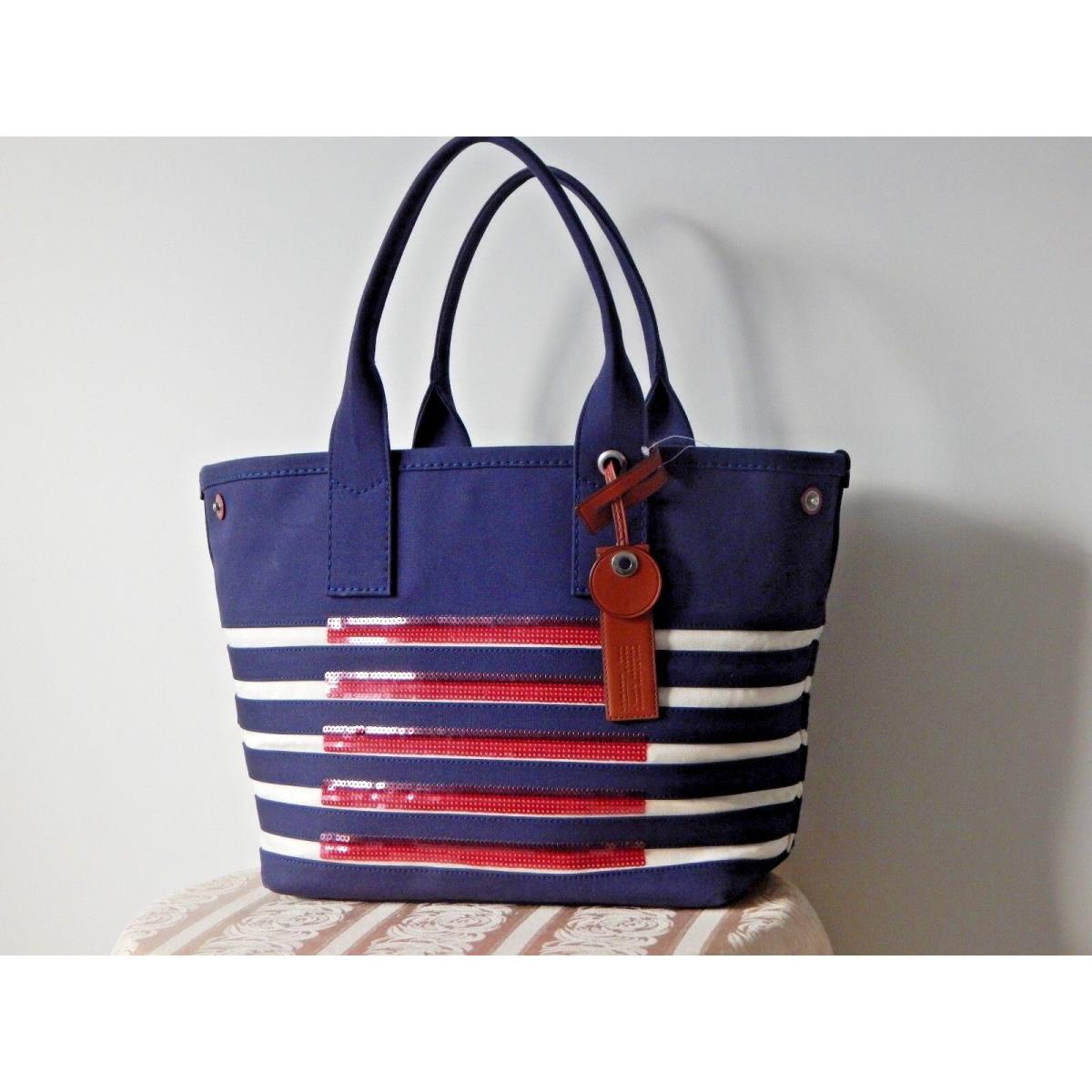 Marc Jacobs Prussian Blue Red Off-white Flag Usa Sequin Tote Xlarge