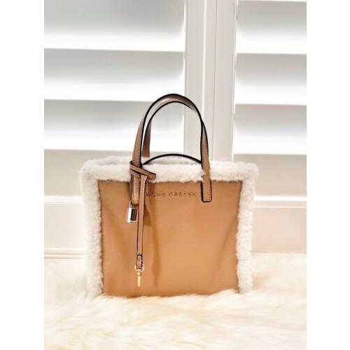 Marc Jacobs Grind Fur Trim Top Handle Tote Beige Crossbody HandBag$425