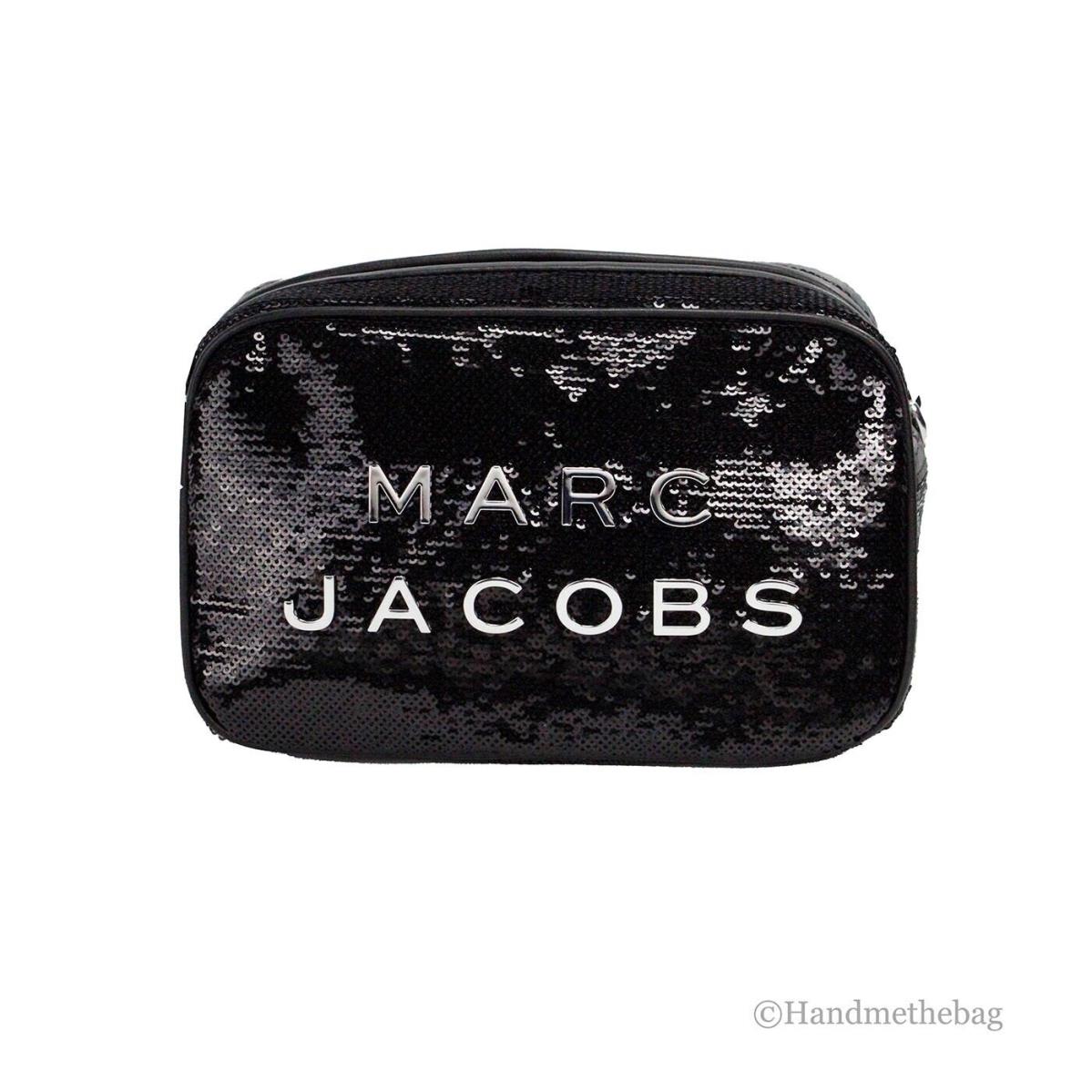 Marc Jacobs Flash Black Sequined Logo Plate Leather Crossbody Bag Purse