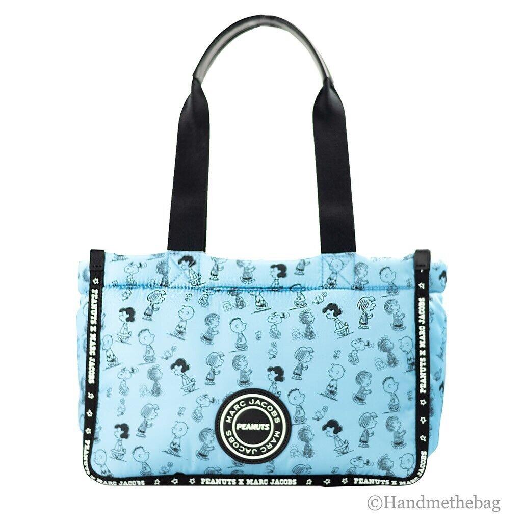 Marc Jacobs X Peanuts Character Print Medium Air Blue Nylon Tote Purse