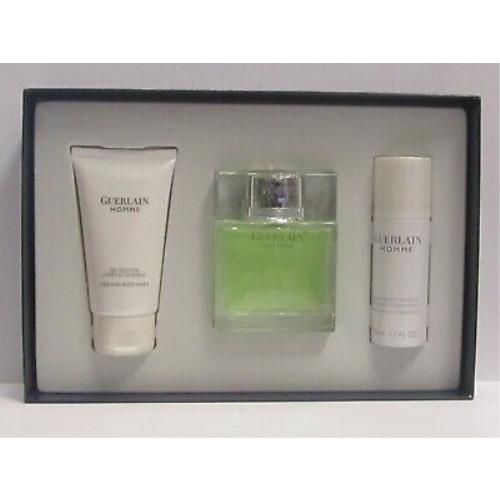 Guerlain Homme Men Set 2.7 oz Edt Spray + 2.5 Body Wash + 1.7 Deodorant Spray