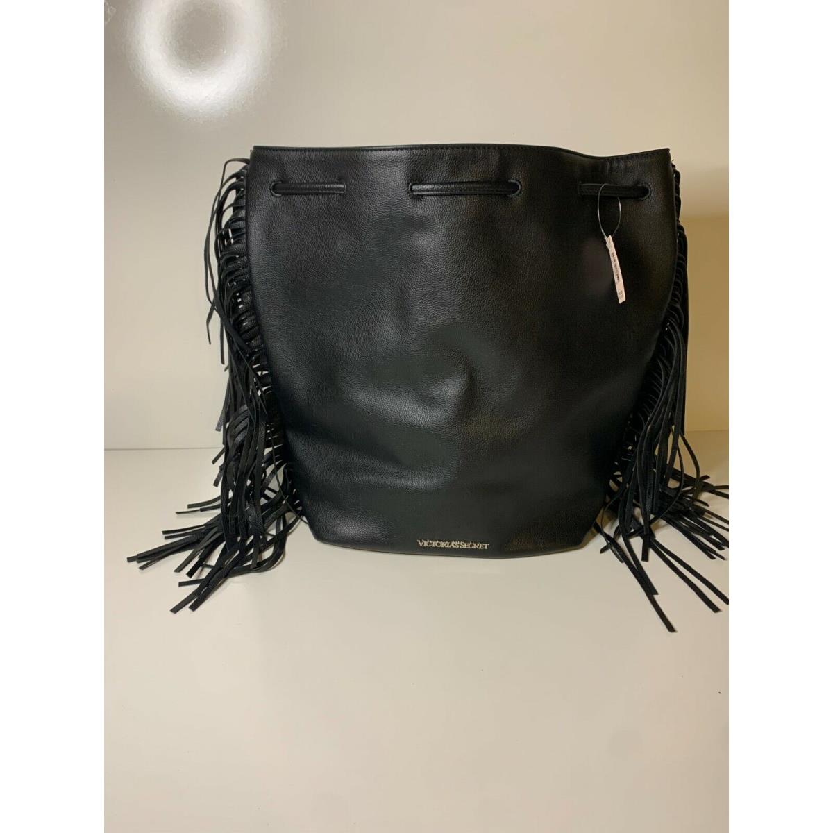 Victoria Secret Leather Handbag Boho Backpack Black with Fringes W Tags