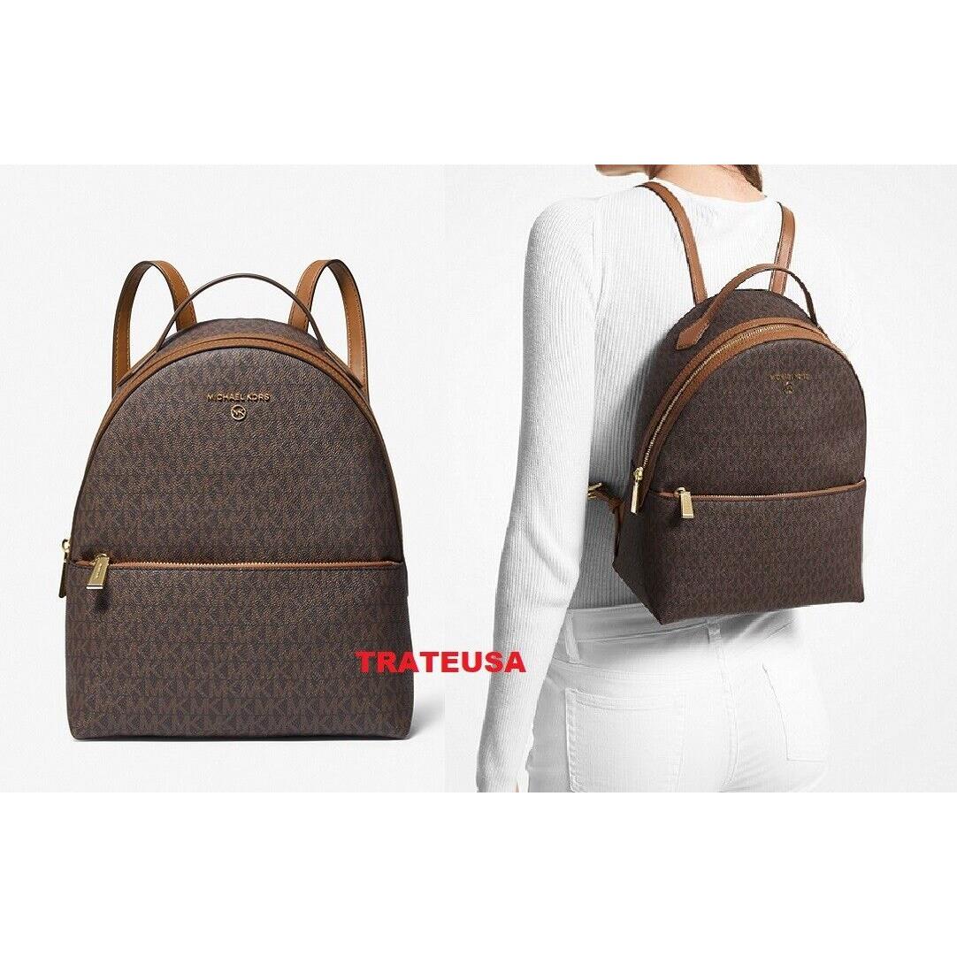 Michael Kors Valerie Medium Logo Backpack Brown or Vanilla Packed BROWN ACORN / gold