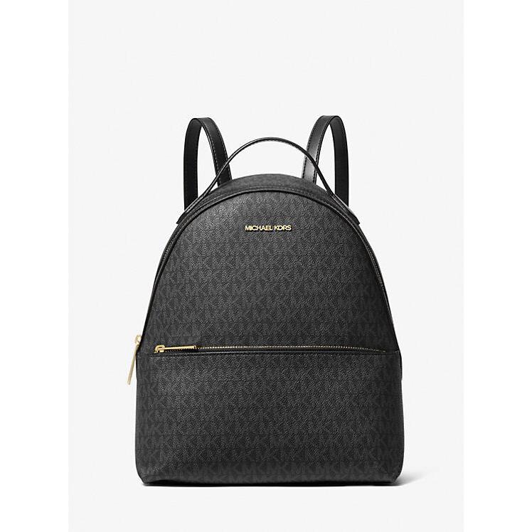 Michael Kors Sheila Medium Logo Backpack Brown Vanilla Black Packed BLACK / gold