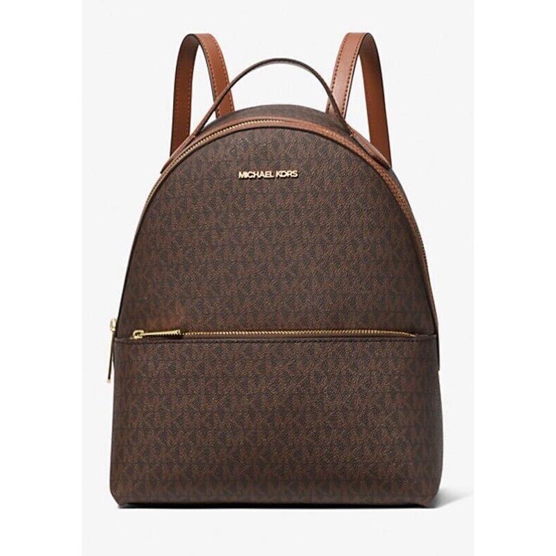 Michael Kors Sheila Medium Logo Backpack Brown Vanilla Black Packed BROWN ACORN / gold