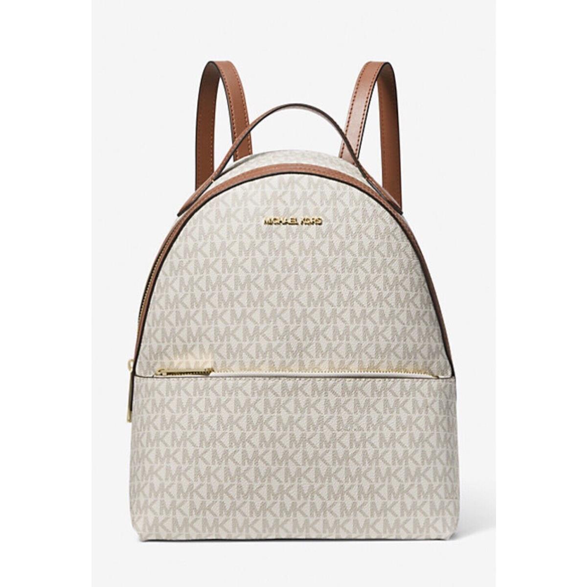 Michael Kors Sheila Medium Logo Backpack Brown Vanilla Black Packed VANILLA ACORN / gold