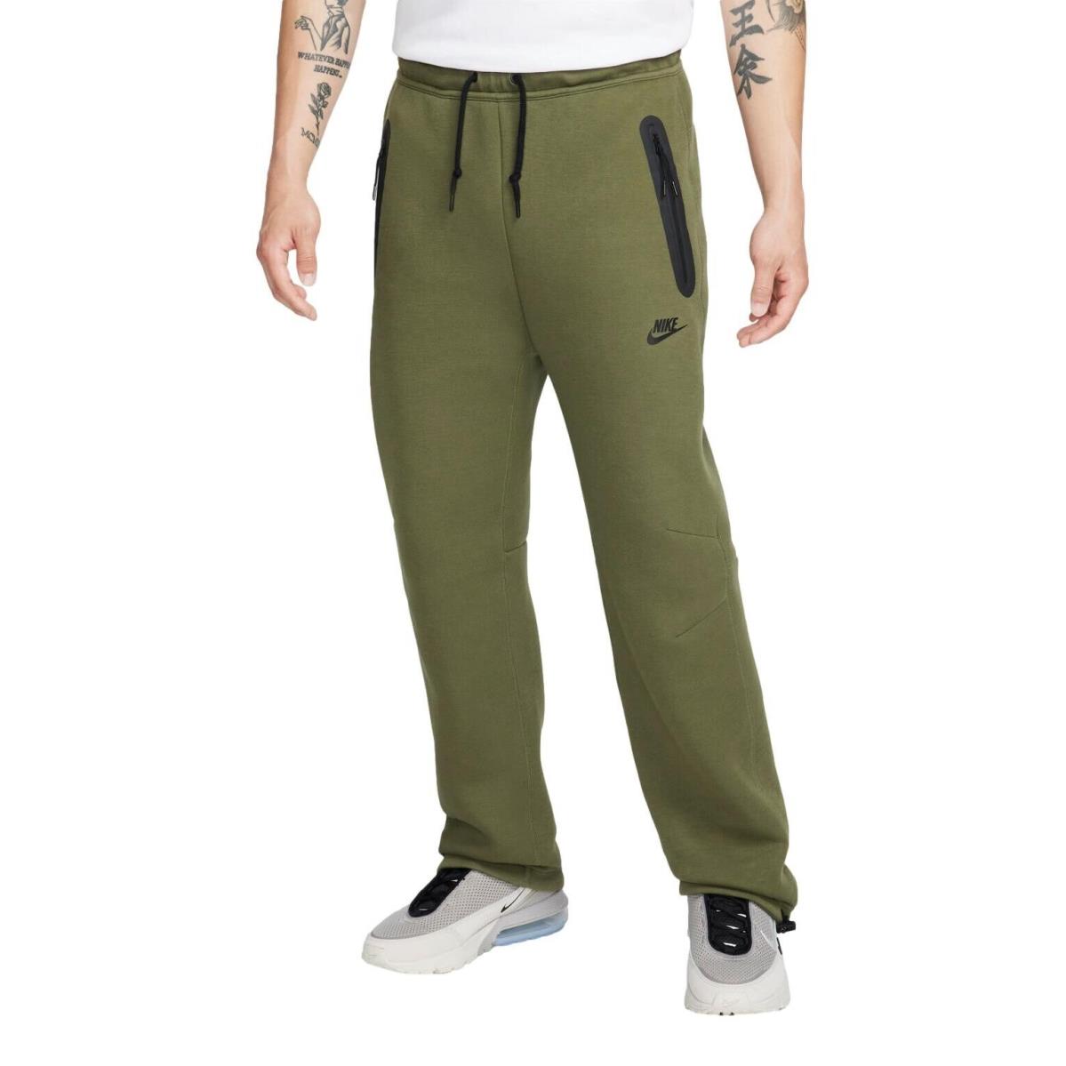 Size Medium - Nike Men`s Tech Fleece Open Hem Pants Olive FB8012-222 - Green