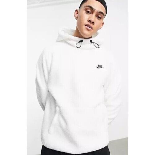 Nike Sportswear Men`s Sherpa Fleece Pullover Hoodie White Size S DV8154-100