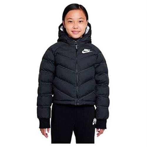 Boy`s Nike Synthetic Fill Hooded Jacket Black Sz S Nike
