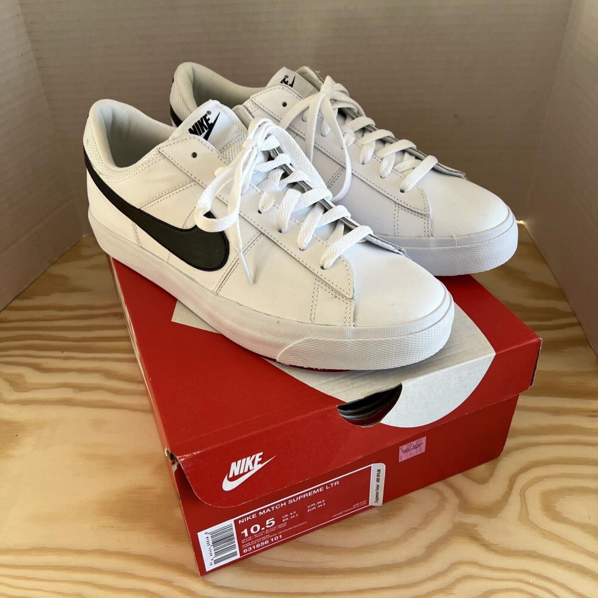 Nike Match Supreme Leather 2016 Size 10.5 White Black Swoosh 631656 101 Box