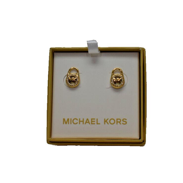 Michael Kors Pave Logo Lock Studs Earrings Goldtone MKJX7410710