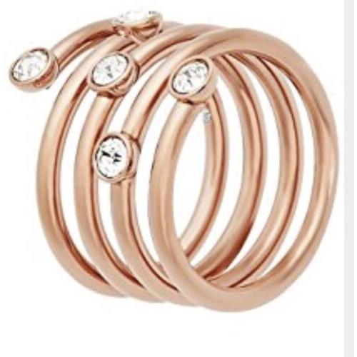 Michael Kors MKJ5539791 Rose Gold Tone Spiral Crystal Ring Size 6