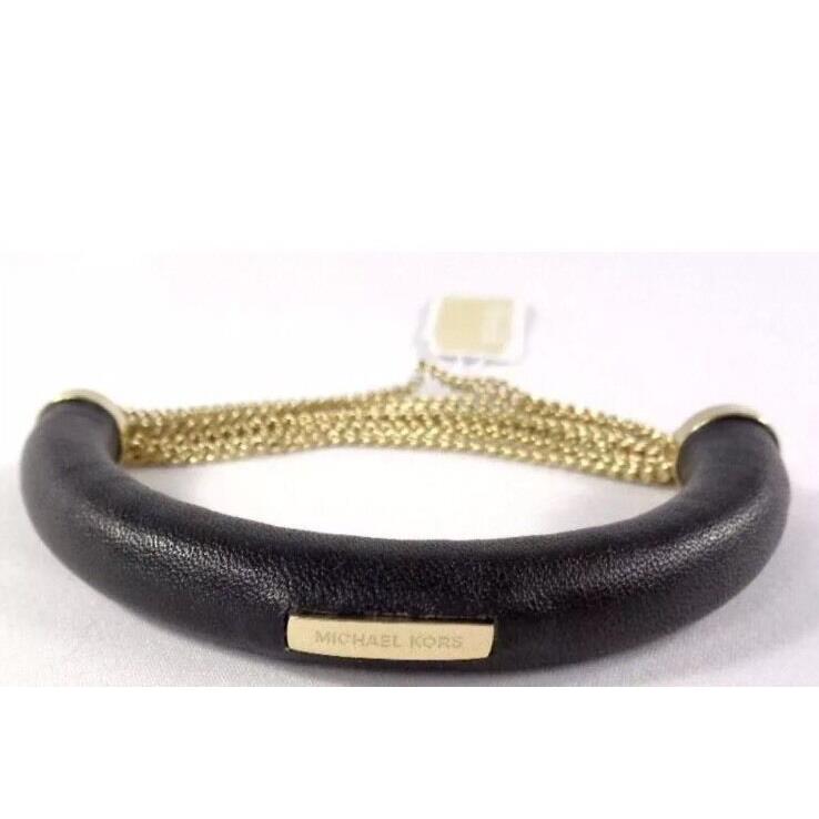 Michael Kors MKJ5762710 Luxe Black Leather Gold Tone Chain Bracelet