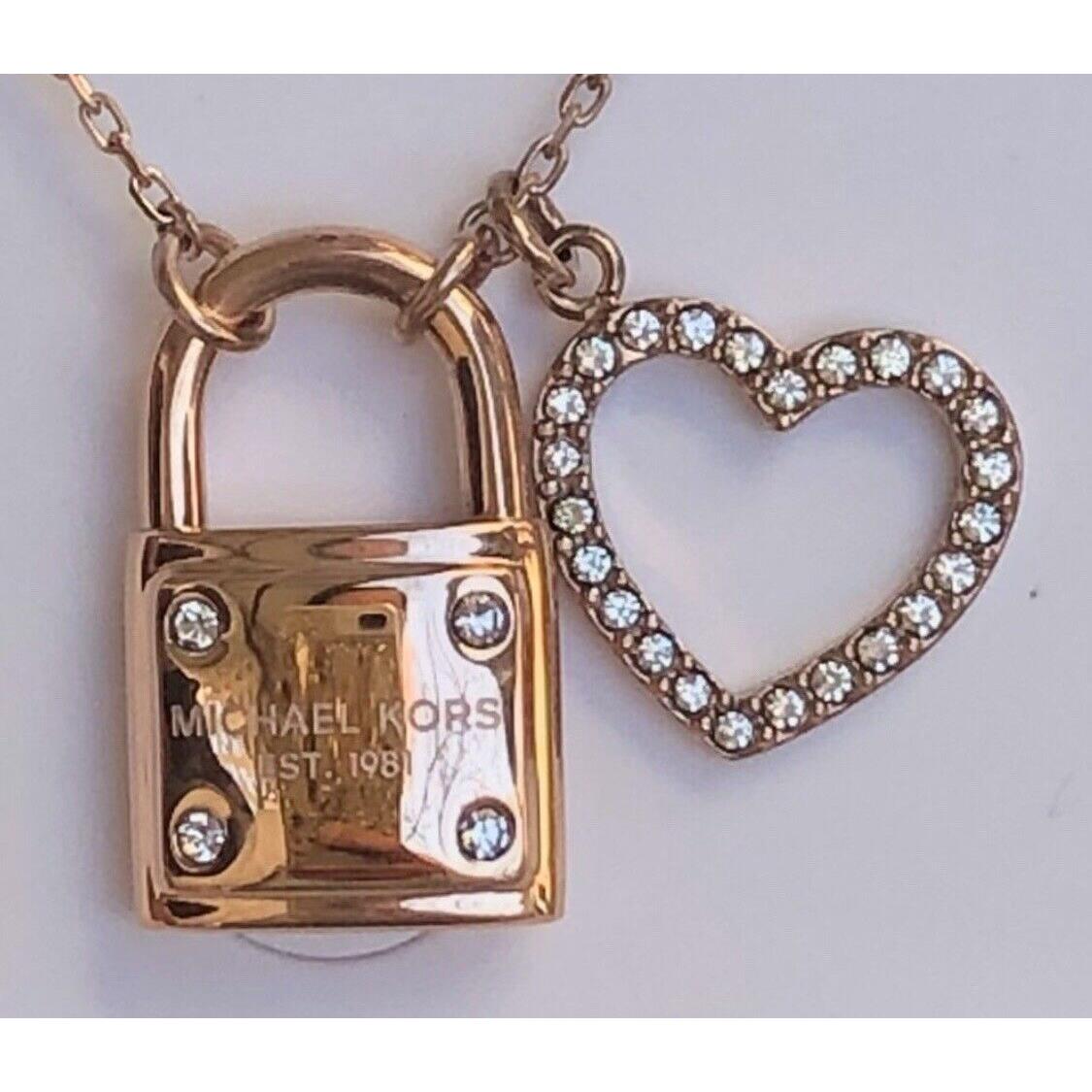 Michael Kors Rose Gold-tone Padlock Crystal Heart Pendant Necklace