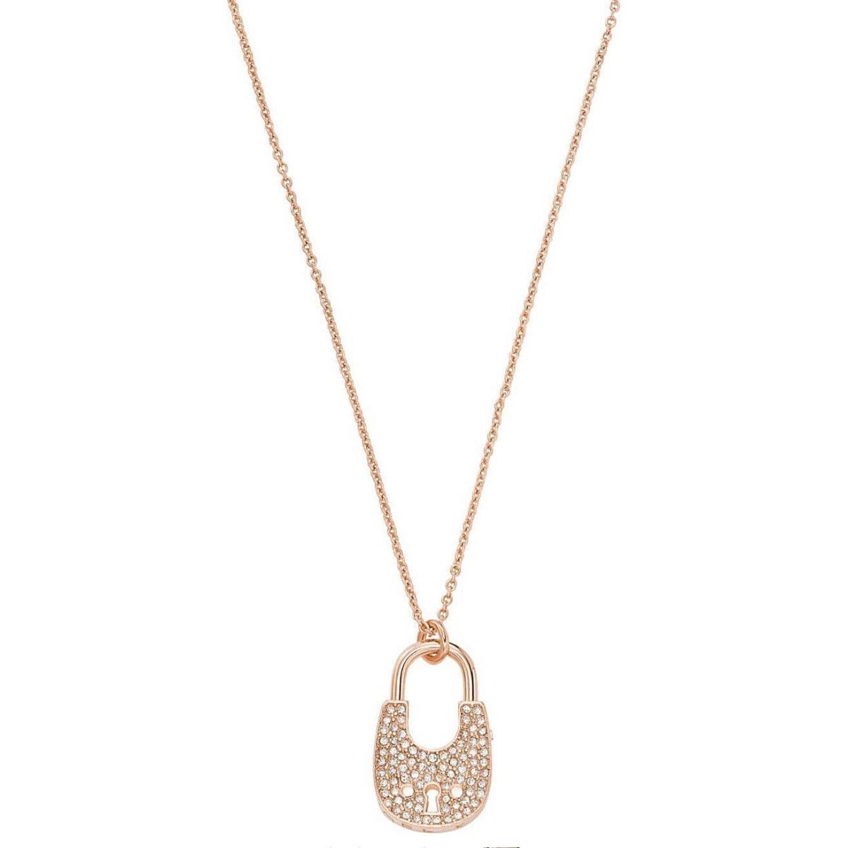Michael Kors Rose Gold-tone Padlock Crystal Heart Pendant Necklace