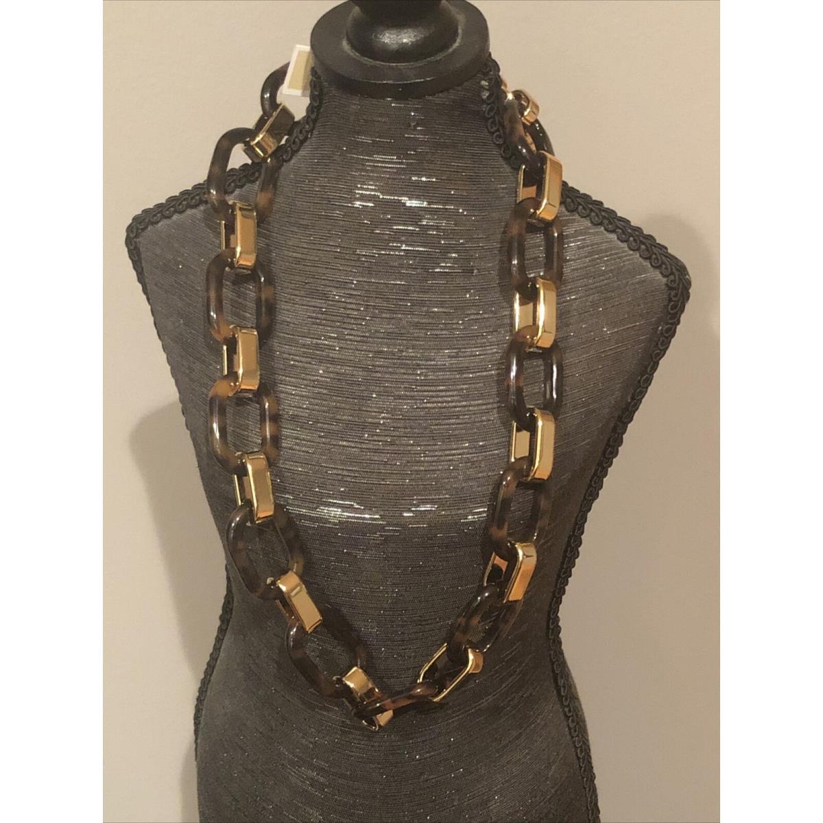 Michael Kors MKJ3397 Gold Tone Tortoise Shell Chain Link Necklace Authenticnwt