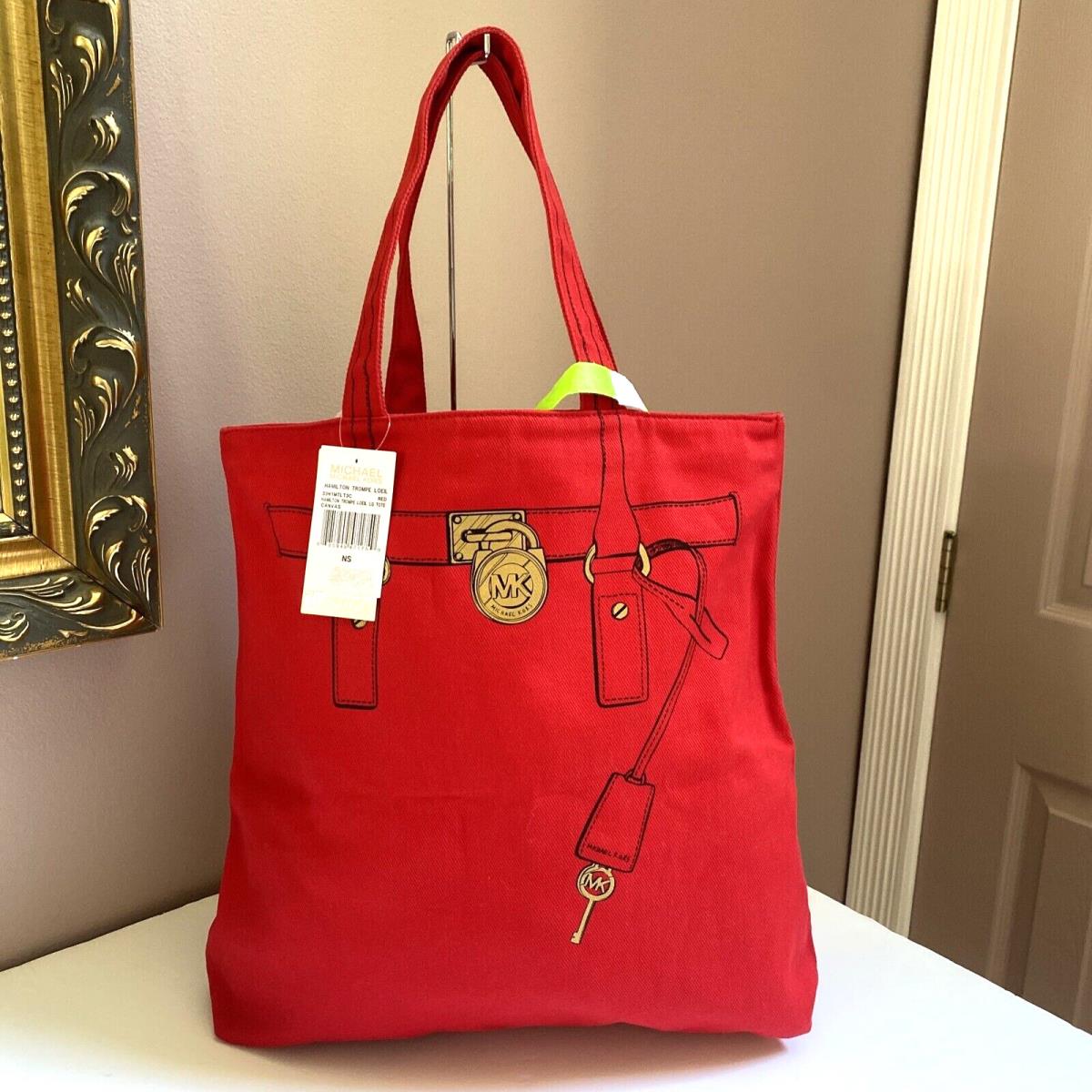 Michael Kors Large Tote Hamilton Trompe Loeil Red Canvas B2E