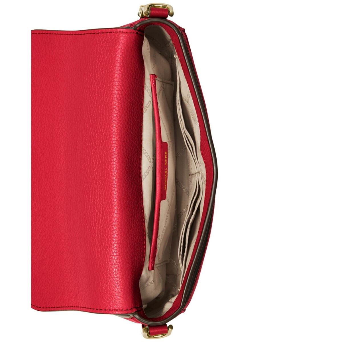 Kors Bedford Legacy Leather Flap Crossbody Bright Red Gold - Handle/Strap: Red, Hardware: Gold, Exterior: Red