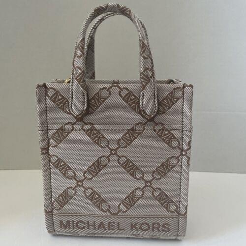 Michael Kors Gigi Extra Small Empire Logo Jacquard Crossbody Natural/luggaga