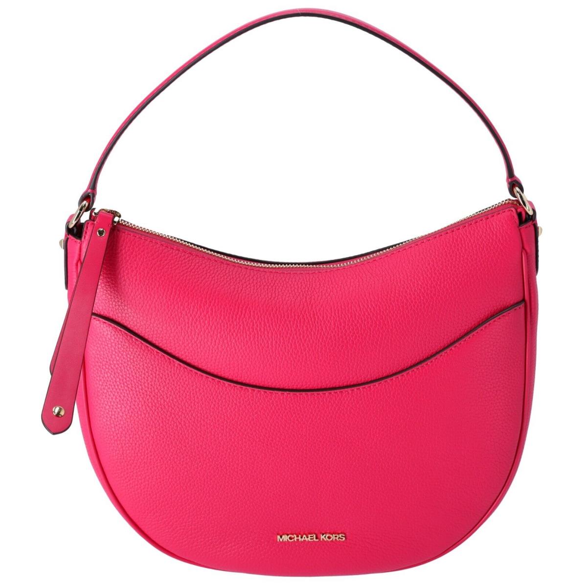 Michael Kors Dover Large Half Moon Shoulder Bag Hobo Leather Electric Pink