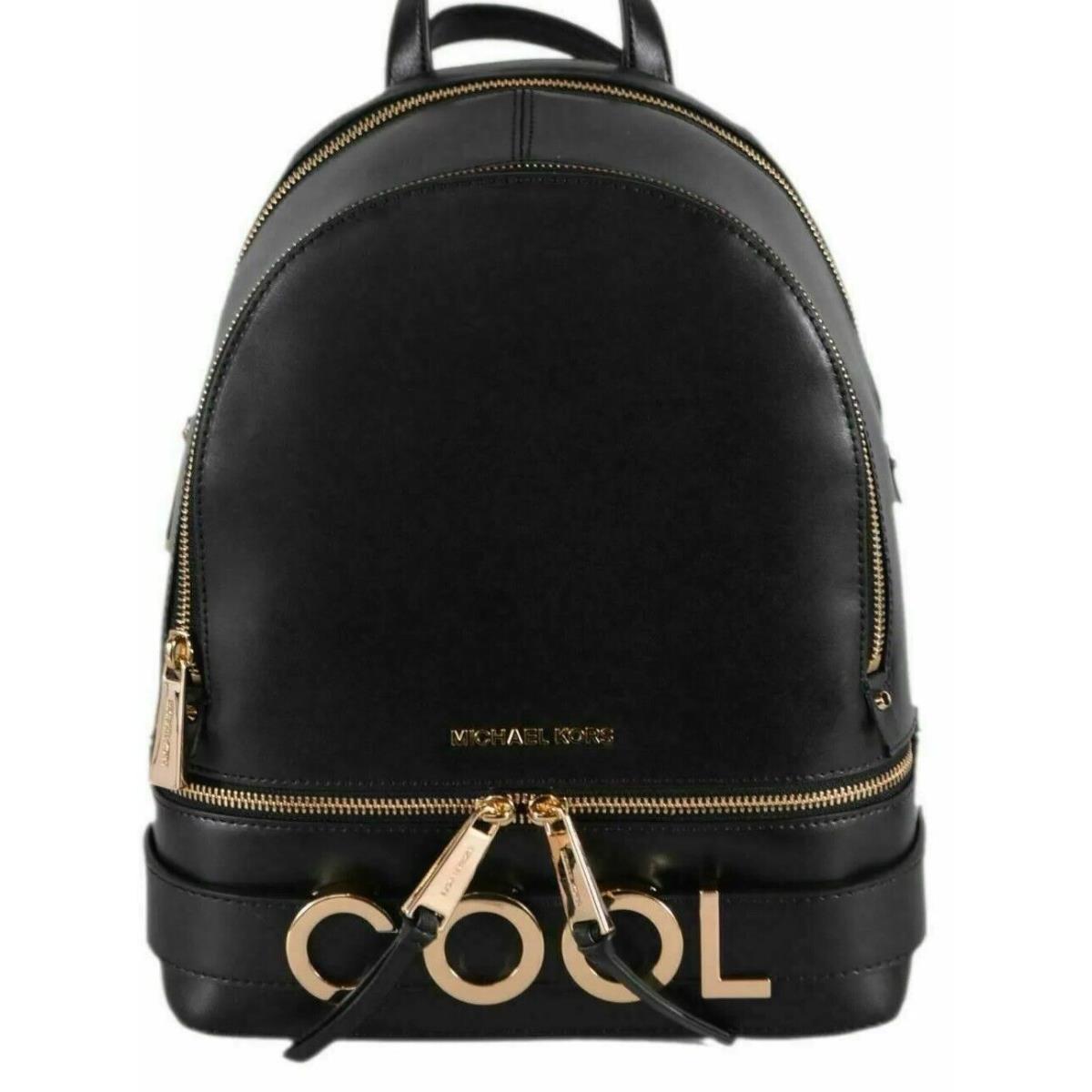 Michael Kors Rhea Zip Black Leather Medium Backpack Rare Unique Cool