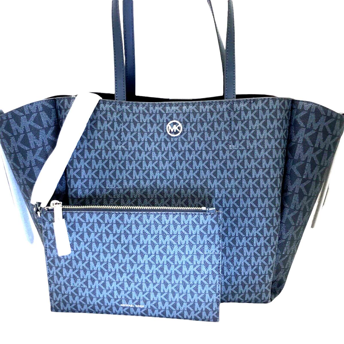 Michael Kors Freya Large Open Signature Tote Pouch Admiral/pale Blue Navy