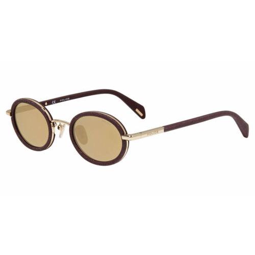 Police Women`s Designer Oval Sunglasses Spla 21 300G in Brown Gold Sparkle 47mm