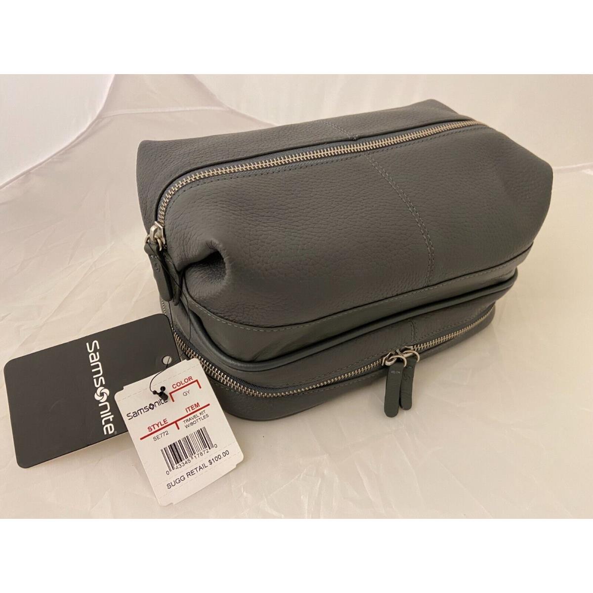 Samsonite Classic Leather Zip Bottom Travel Kit. Grey. New