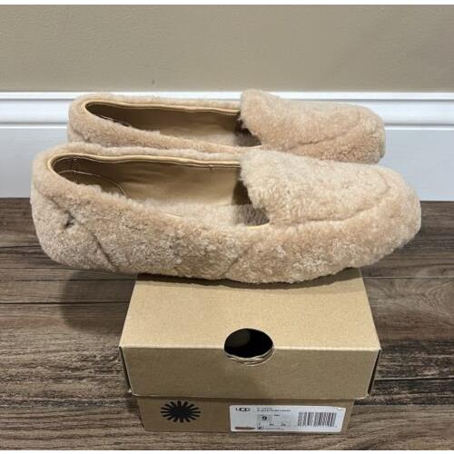 Womens Ugg Size 9 Hailey Fluff Loafer Moccasin Slipper Shoe Bnz Beige