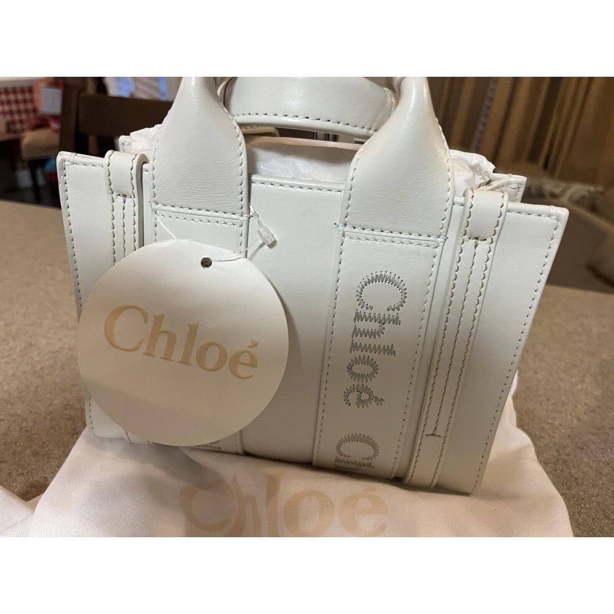 Chloe Woody Mini White Leather Tote