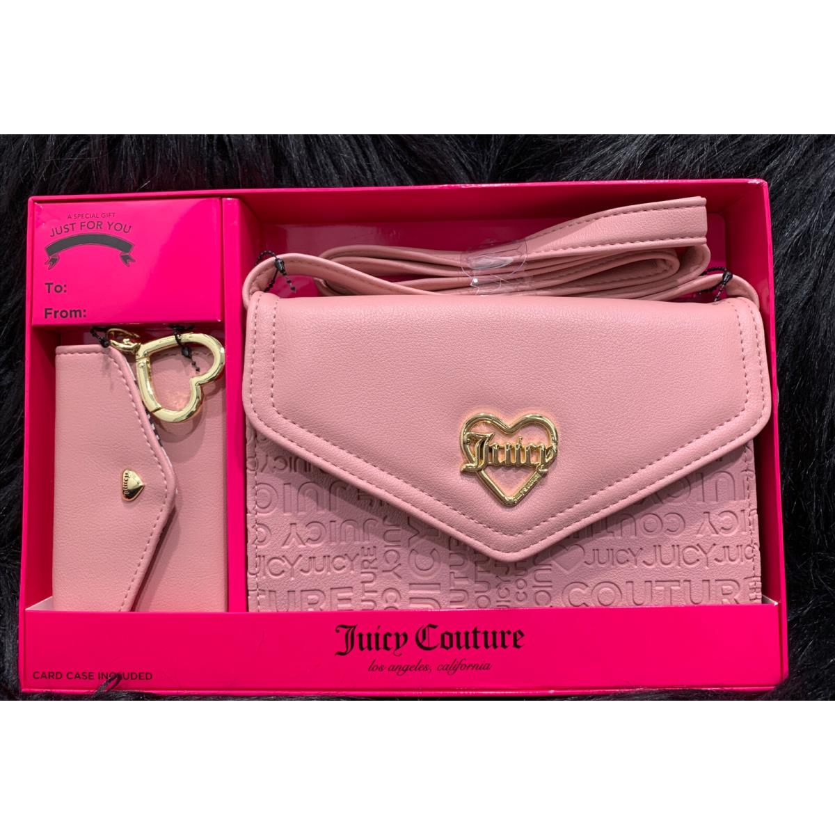 Juicy Couture Flat Wallet Crossbody and Card Case Boxed Gift Set Key Ring