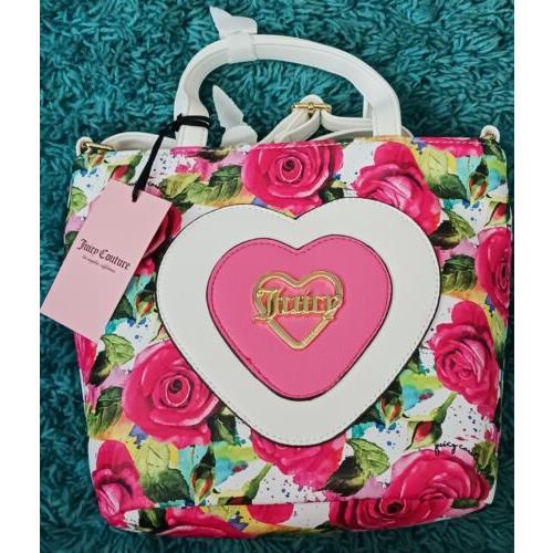 Juicy Couture White Multi Rose A Little Piece of Heart Tote Handbag